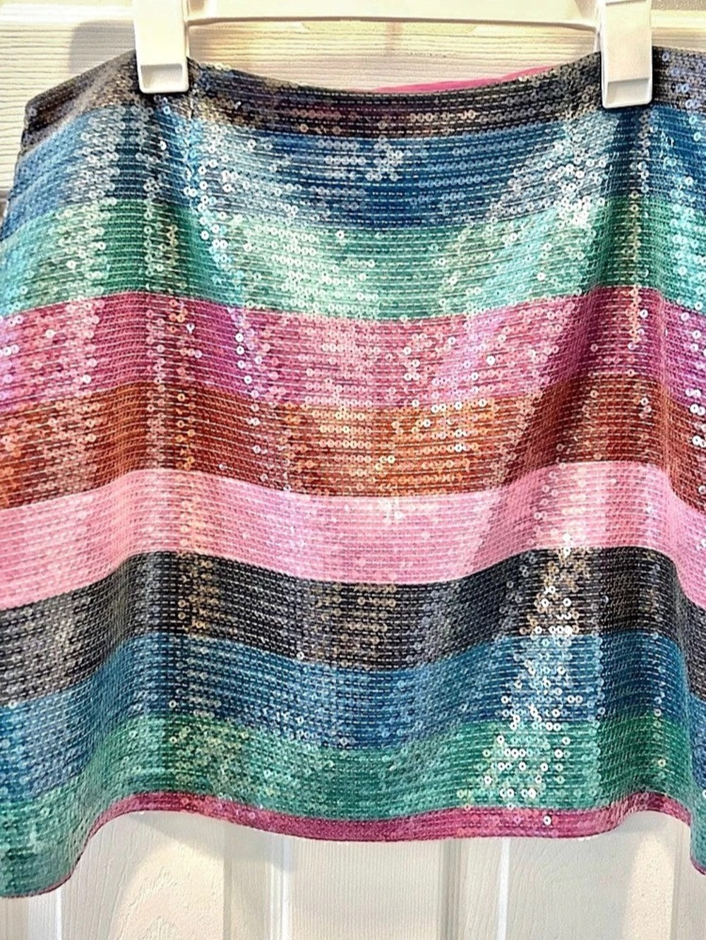 ON 34th Sequin Skirt Size 14 Multicolor Striped Lined Mini Party Festival